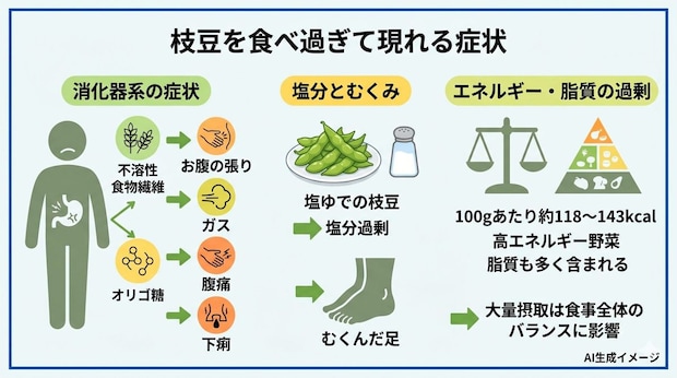 枝豆を食べ過ぎて現れる症状