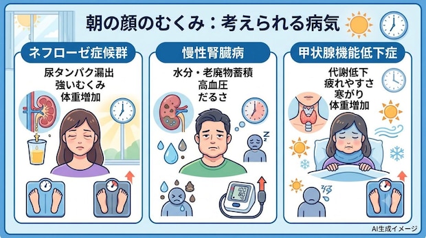 「朝になると顔がむくむ」症状で考えられる病気
