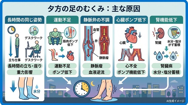 「夕方になると足がむくむ」原因