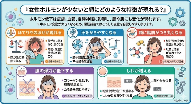 女性ホルモンが少ないと顔にどのような特徴が現れる？