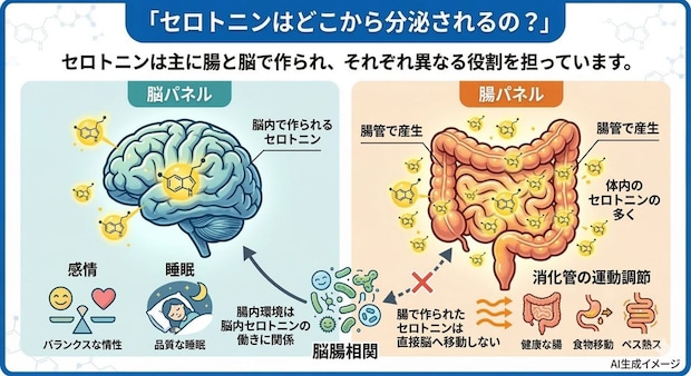 セロトニンはどこから分泌されるの?