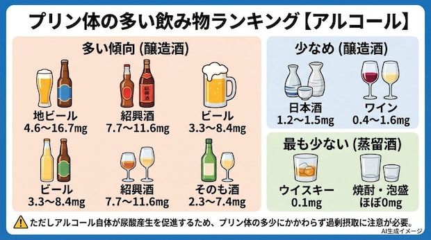 プリン体の多い飲み物ランキング【アルコール】