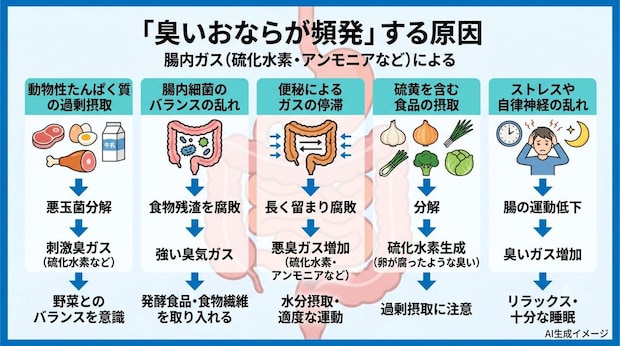 「臭いおならが頻発」する原因