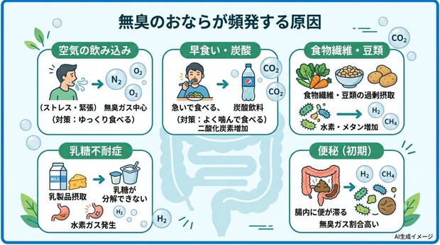 「無臭のおならが頻発」する原因