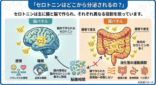 セロトニンはどこから分泌されるの?