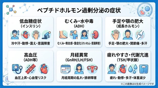 ペプチドホルモンが過剰分泌されるとどんな症状が現れる？