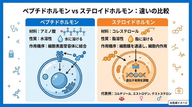 ペプチドホルモンとステロイドホルモンの違いとは？