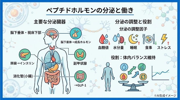 ペプチドホルモンはどこから分泌されるの？