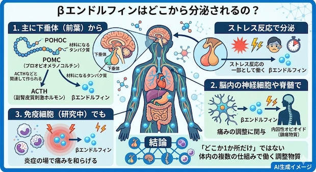 βエンドルフィンはどこから分泌されるの?