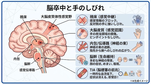 脳卒中を発症すると手にしびれが現れる原因