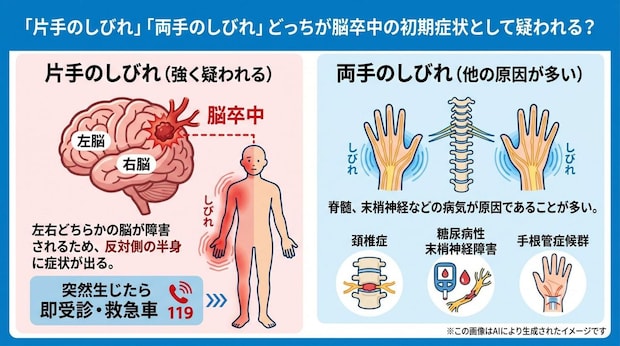 「片手のしびれ」「両手のしびれ」どっちが脳卒中の初期症状として疑われる?