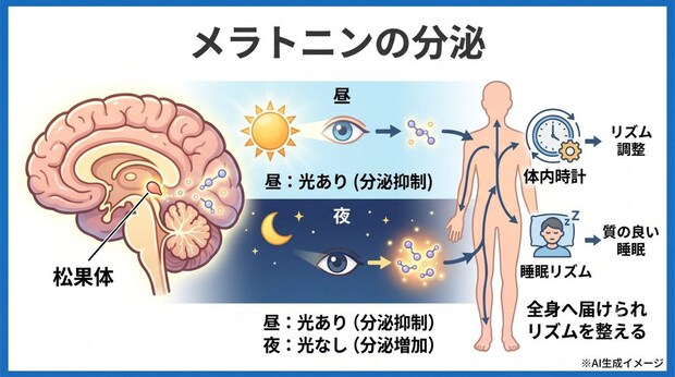 メラトニンはどこから分泌されるの？