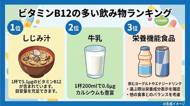 ビタミンB12の多い飲み物ランキング