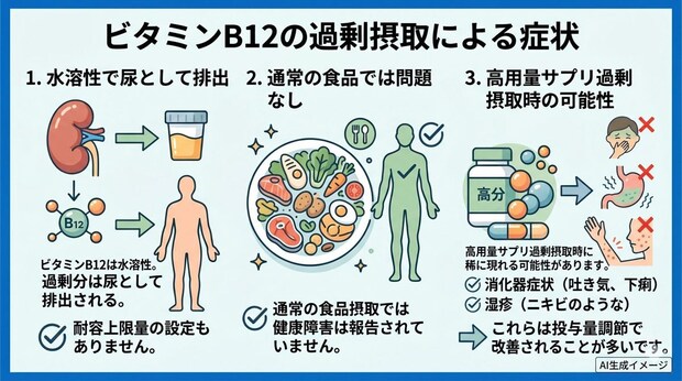 ビタミンB12を過剰摂取すると現れる症状