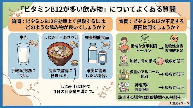 「ビタミンB12が多い飲み物」についてよくある質問