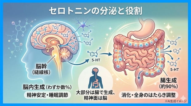 セロトニンはどこから分泌されるの？