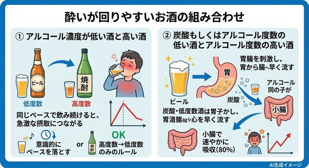酔いが回りやすいお酒の組み合わせ