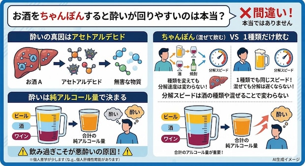 お酒をちゃんぽんすると酔いが回りやすいのは本当?