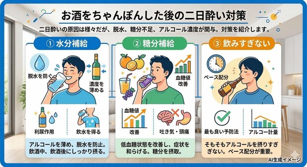お酒をちゃんぽんしてしまったらどのような対策で二日酔いを防げる？