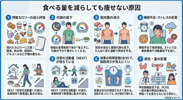 食べる量を減らしても痩せない原因
