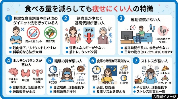 食べる量を減らしても痩せにくい人の特徴