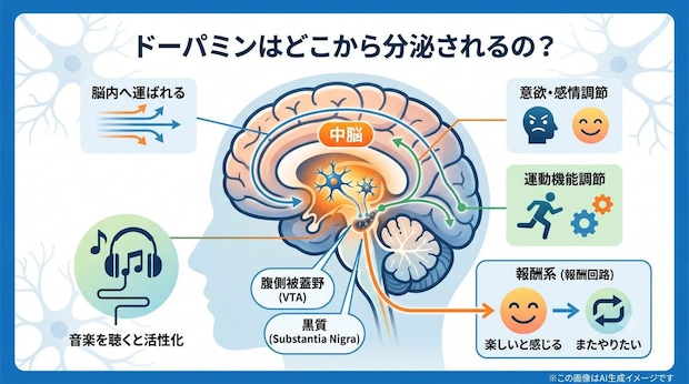 ドーパミンはどこから分泌されるの?