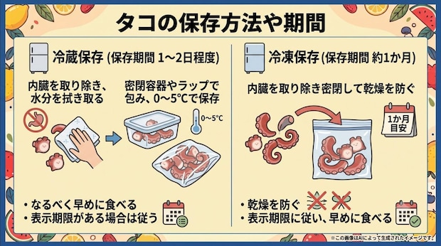 タコの保存方法や期間