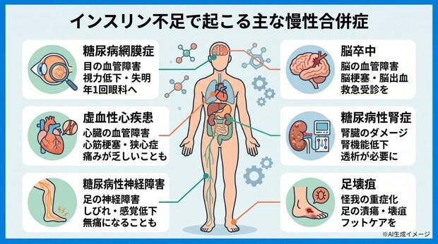 インスリンの分泌が不足するとどんな病気になりやすい?