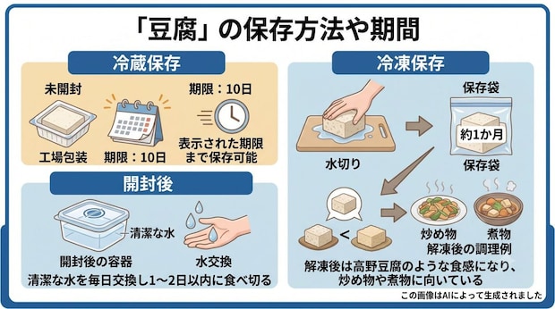 豆腐の保存方法や期間