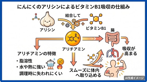 にんにくのアリシンはビタミンB1の体内吸収力を高める？