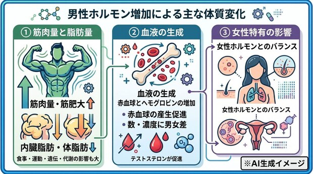 男性ホルモンが多いと体質はどのような変化が起こる？