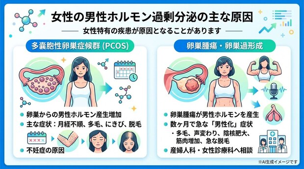 男性ホルモンが過剰分泌される女性特有の原因