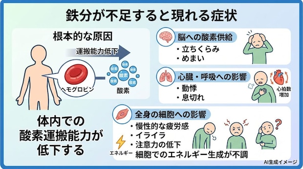 鉄分が不足すると現れる症状