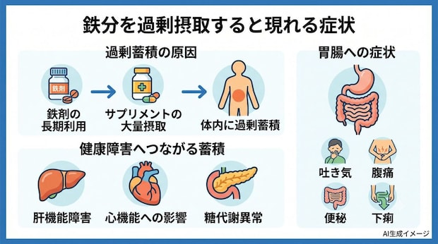 鉄分を過剰摂取すると現れる症状