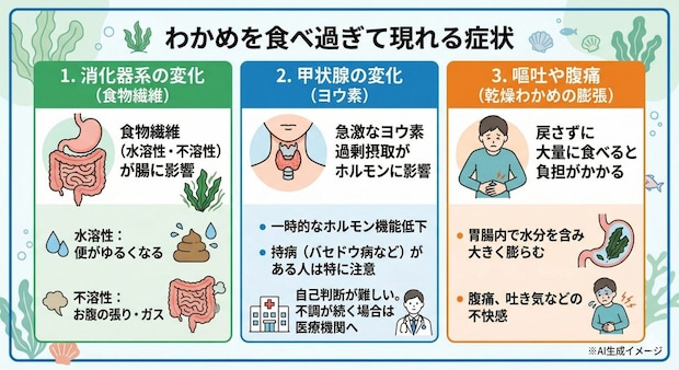わかめを食べ過ぎて現れる症状