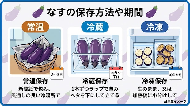 なすの保存方法や期間