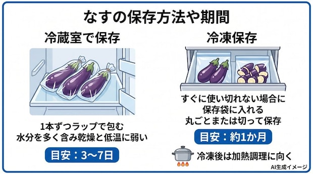 なすの保存方法や期間