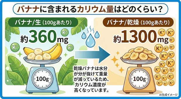 バナナに含まれるカリウム量はどのくらい?