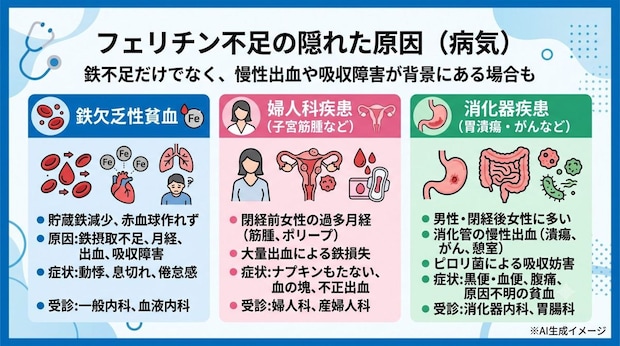 フェリチンが少なくなるとどんな病気が疑われる?