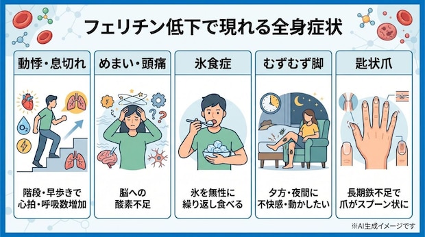 フェリチンが少ないと現れる症状