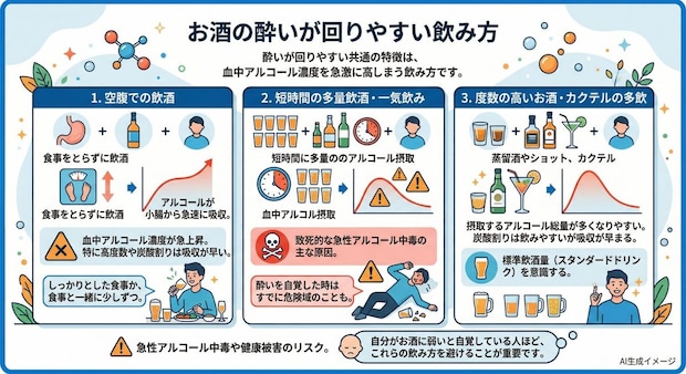 お酒の酔いが回りやすい飲み方