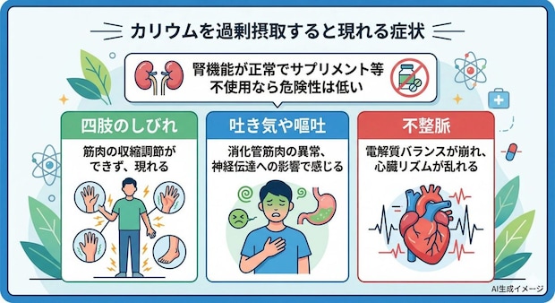 カリウムを過剰摂取すると現れる症状