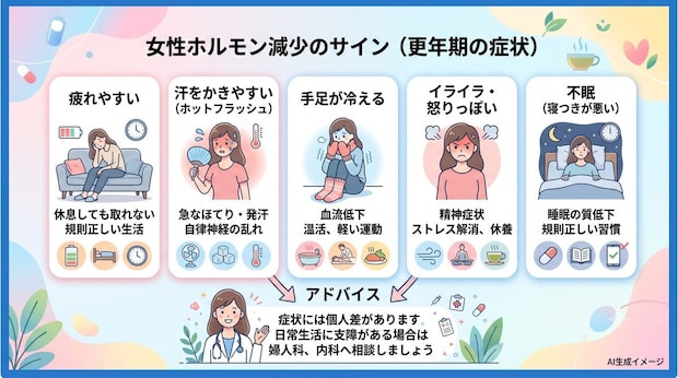 女性ホルモンが減少すると現れる症状
