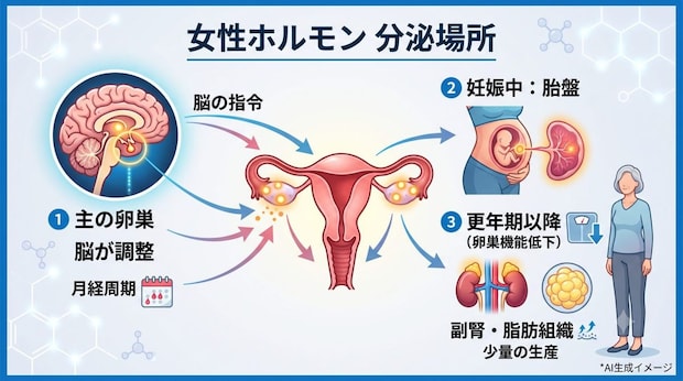 女性ホルモンはどこから分泌されるの？