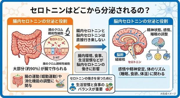 セロトニンはどこから分泌されるの？