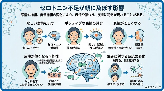 セロトニンが少ないと顔にどのような特徴が現れる？