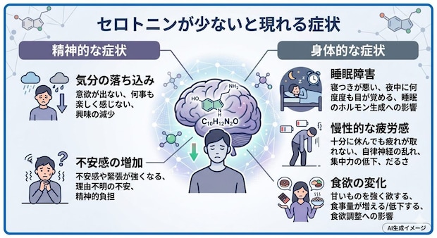 セロトニンが少ないと現れる症状