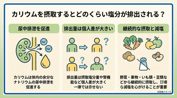 カリウムを摂取するとどのくらい塩分が排出される？