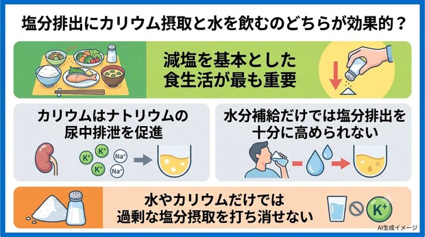 塩分排出にカリウム摂取と水を飲むのどちらが効果的？