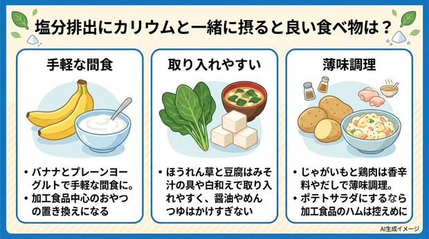 塩分排出にカリウムと一緒に摂ると良い食べ物は？